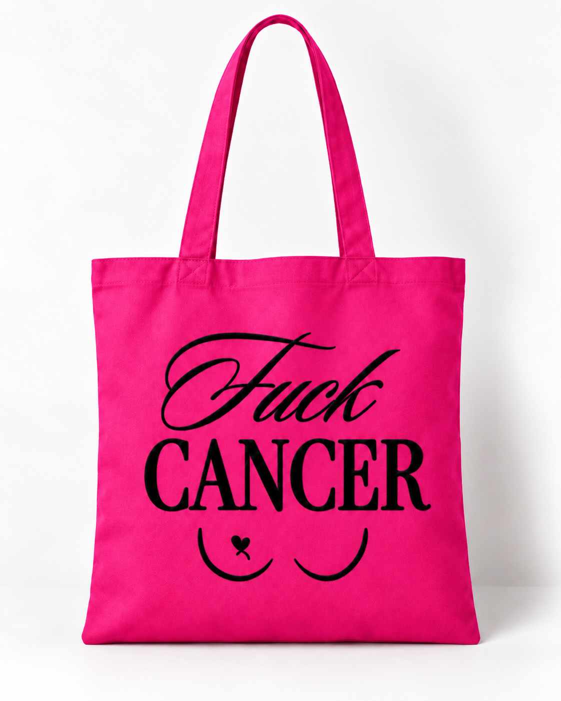 Tote bag fuchsia Fuck Cancer avec flocage noir velours