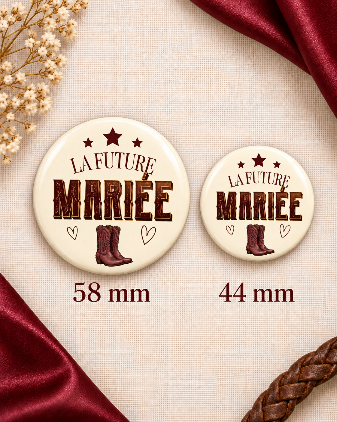 Badges EVJF Cowgirl Western – Lot de 8 badges épingle "Aucune Loi Ce Soir" – Enterrement de Vie de Jeune Fille