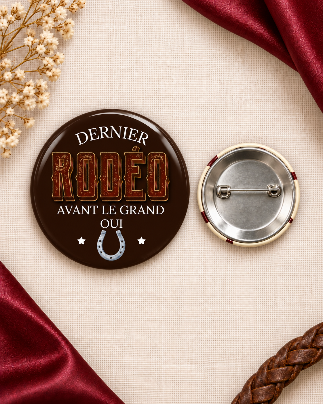 Badges EVJF Cowgirl Western – Lot de 8 badges épingle "Aucune Loi Ce Soir" – Enterrement de Vie de Jeune Fille