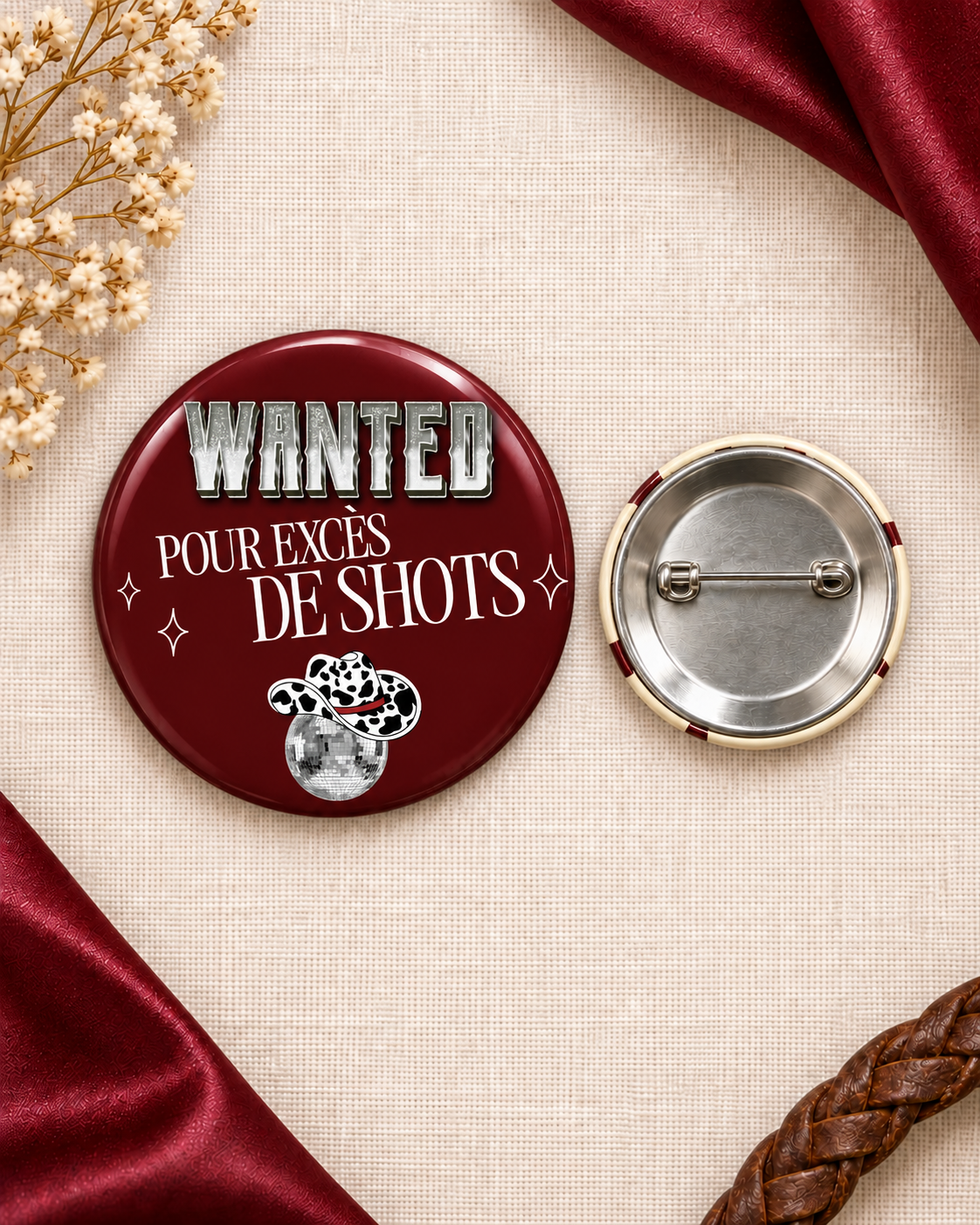 Badges EVJF Cowgirl Western – Lot de 8 badges épingle "Aucune Loi Ce Soir" – Enterrement de Vie de Jeune Fille