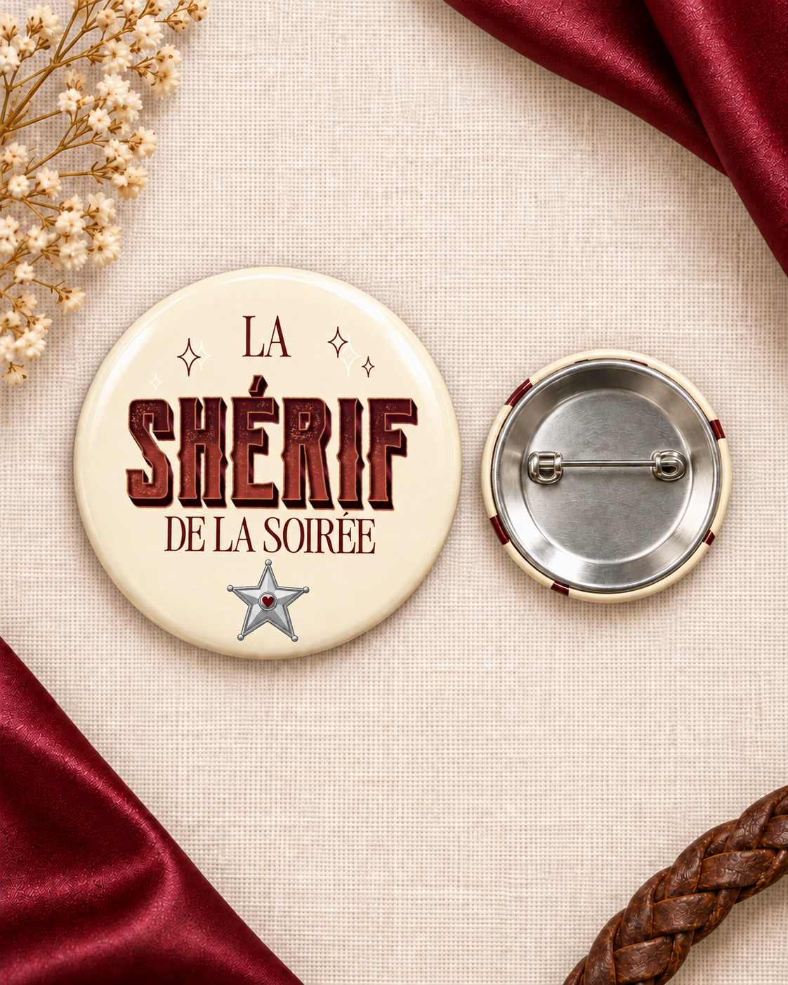 Badges EVJF Cowgirl Western – Lot de 8 badges épingle "Aucune Loi Ce Soir" – Enterrement de Vie de Jeune Fille