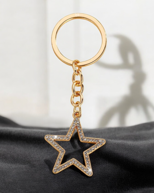 Porte-clés, étoile doré sertie de strass