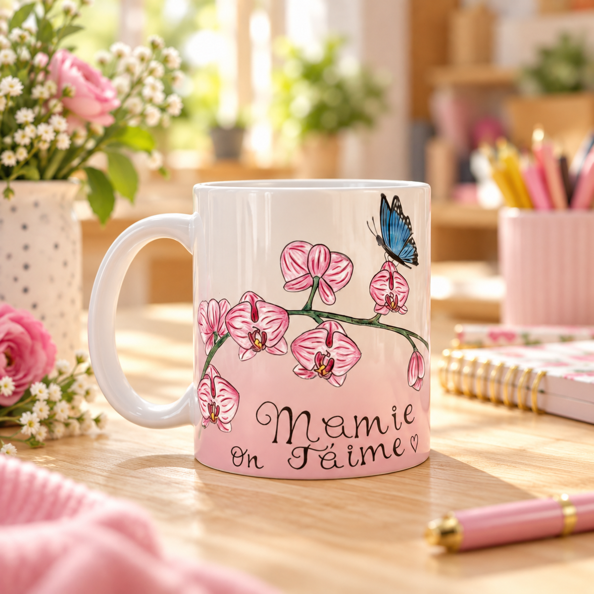Exemple de mug personnalisé avec dessin et message