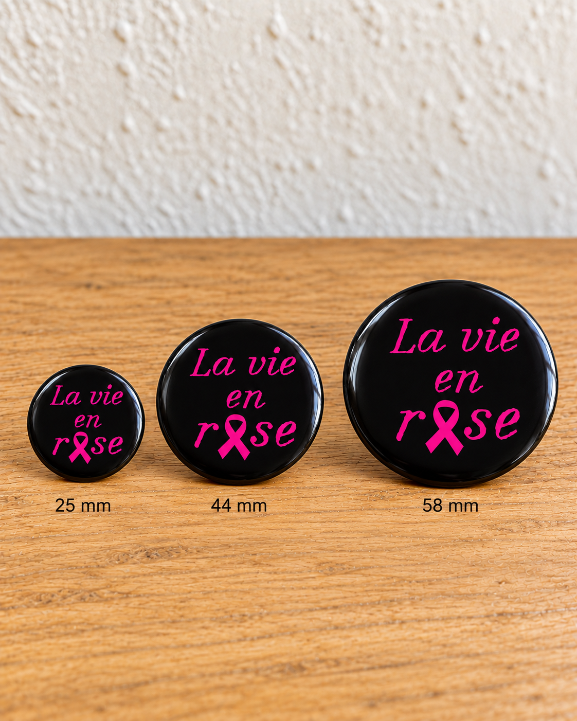 La vie en rose – noir — comparaison 25 mm, 44 mm et 58 mm