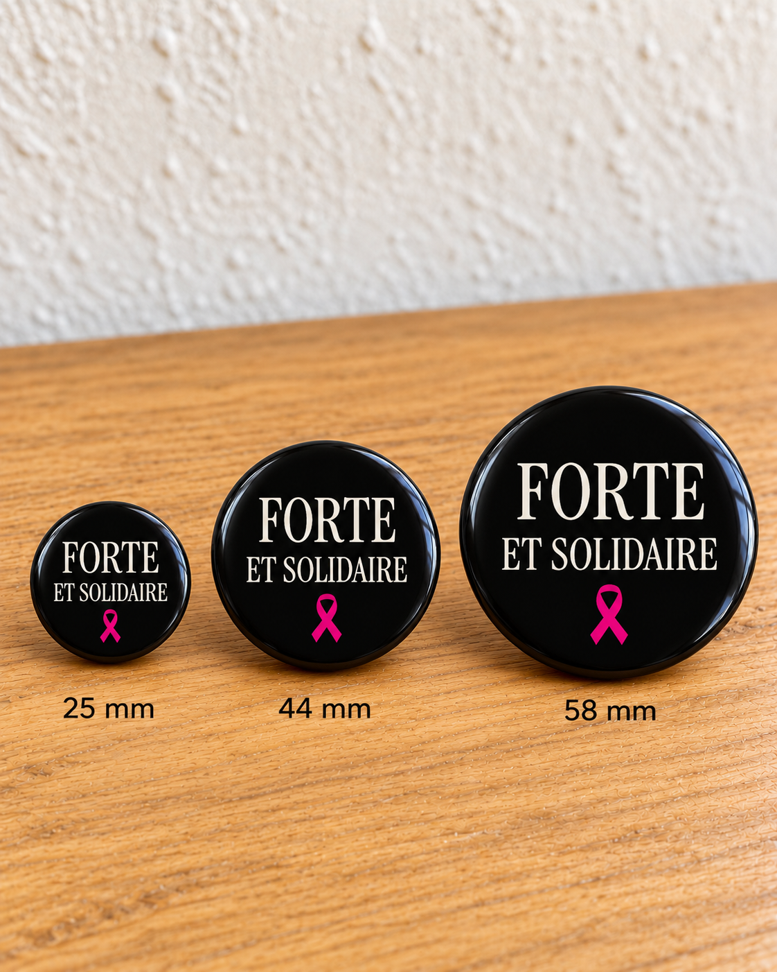 Forte et solidaire – noir — comparaison 25 mm, 44 mm et 58 mm