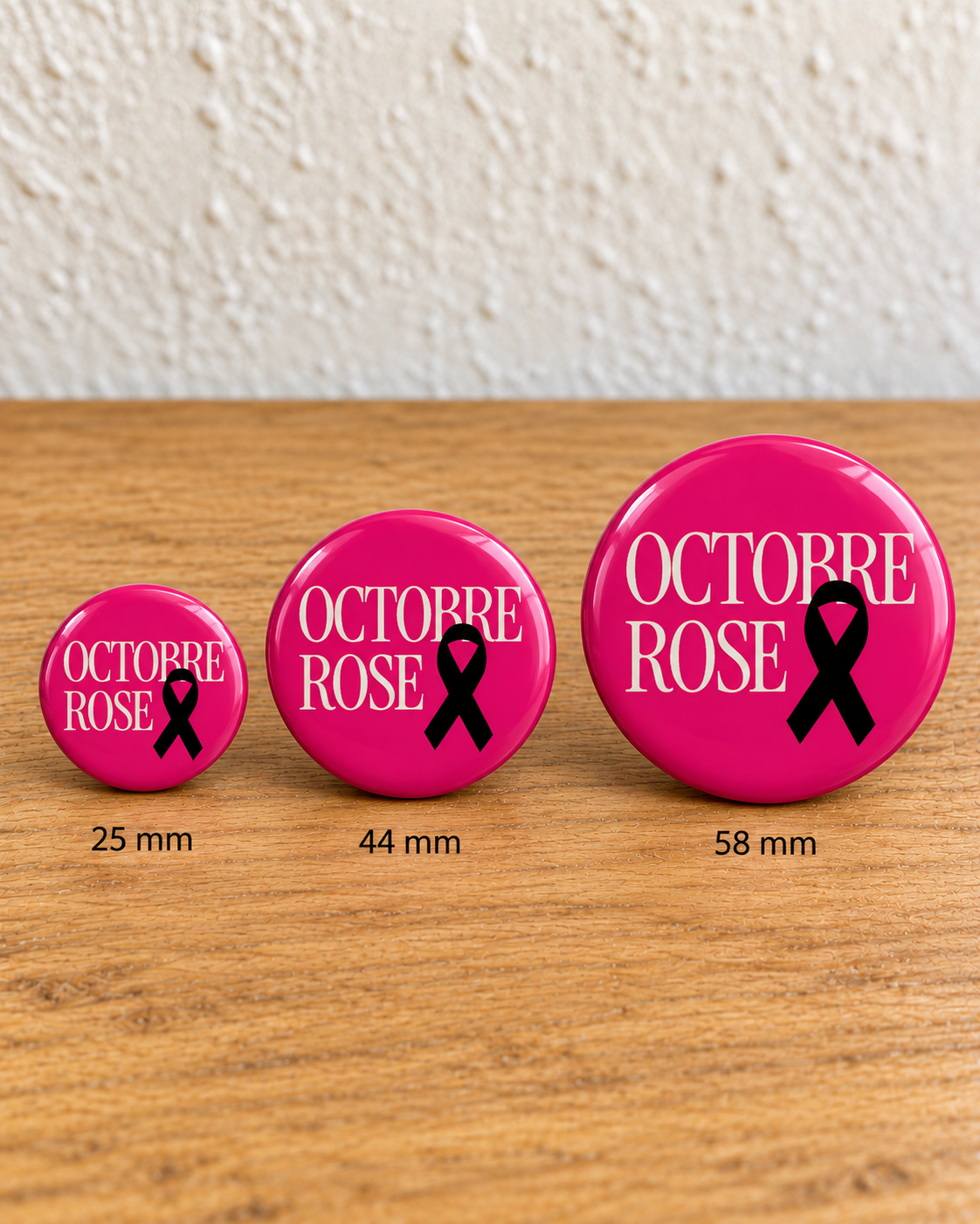 Octobre Rose – rose — comparaison 25 mm, 44 mm et 58 mm