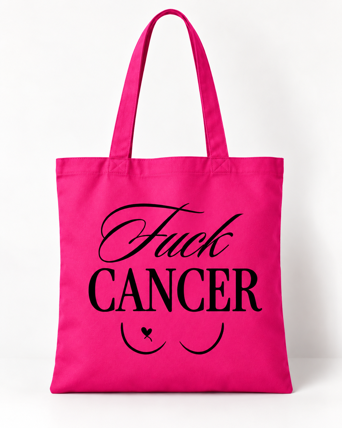 Tote bag fuchsia Fuck Cancer avec marquage noir