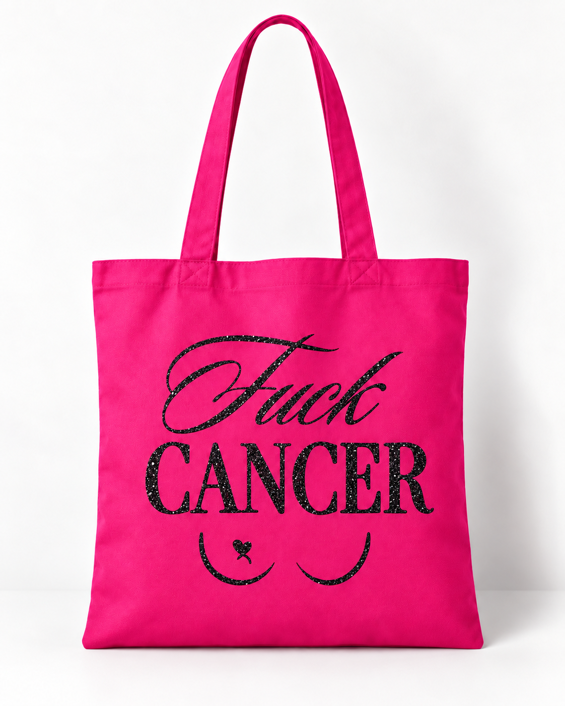 Tote bag fuchsia Fuck Cancer avec flocage noir pailleté