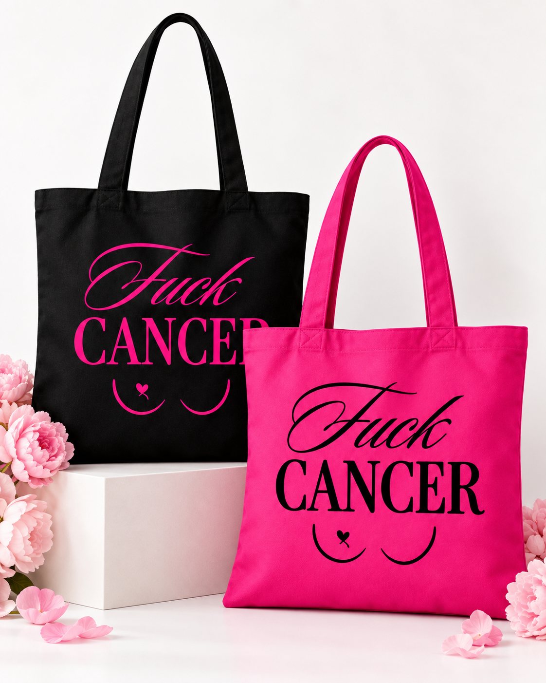 Tote bag Fuck Cancer noir et fuchsia - photo principale