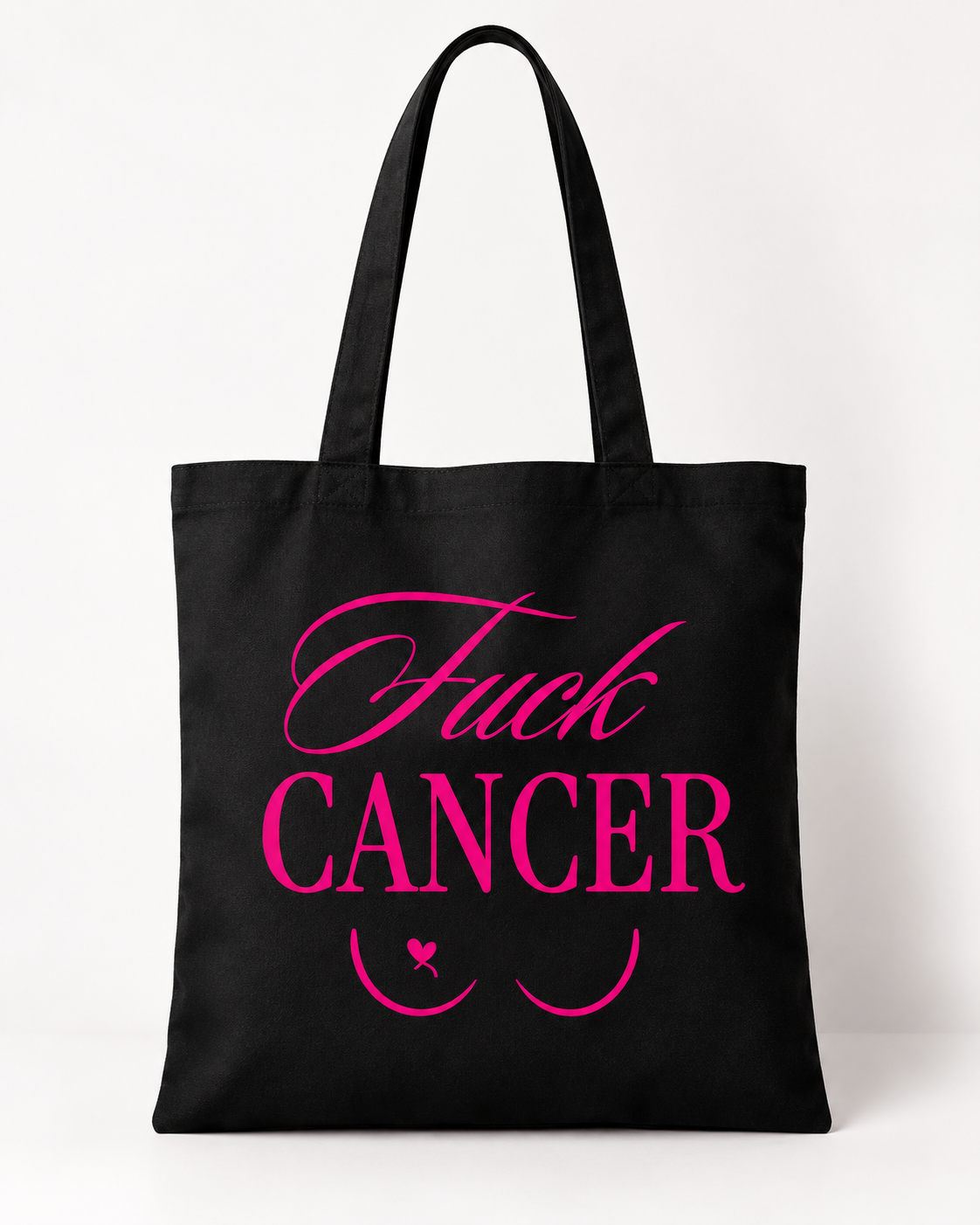 Tote bag noir Fuck Cancer avec marquage fuchsia basique