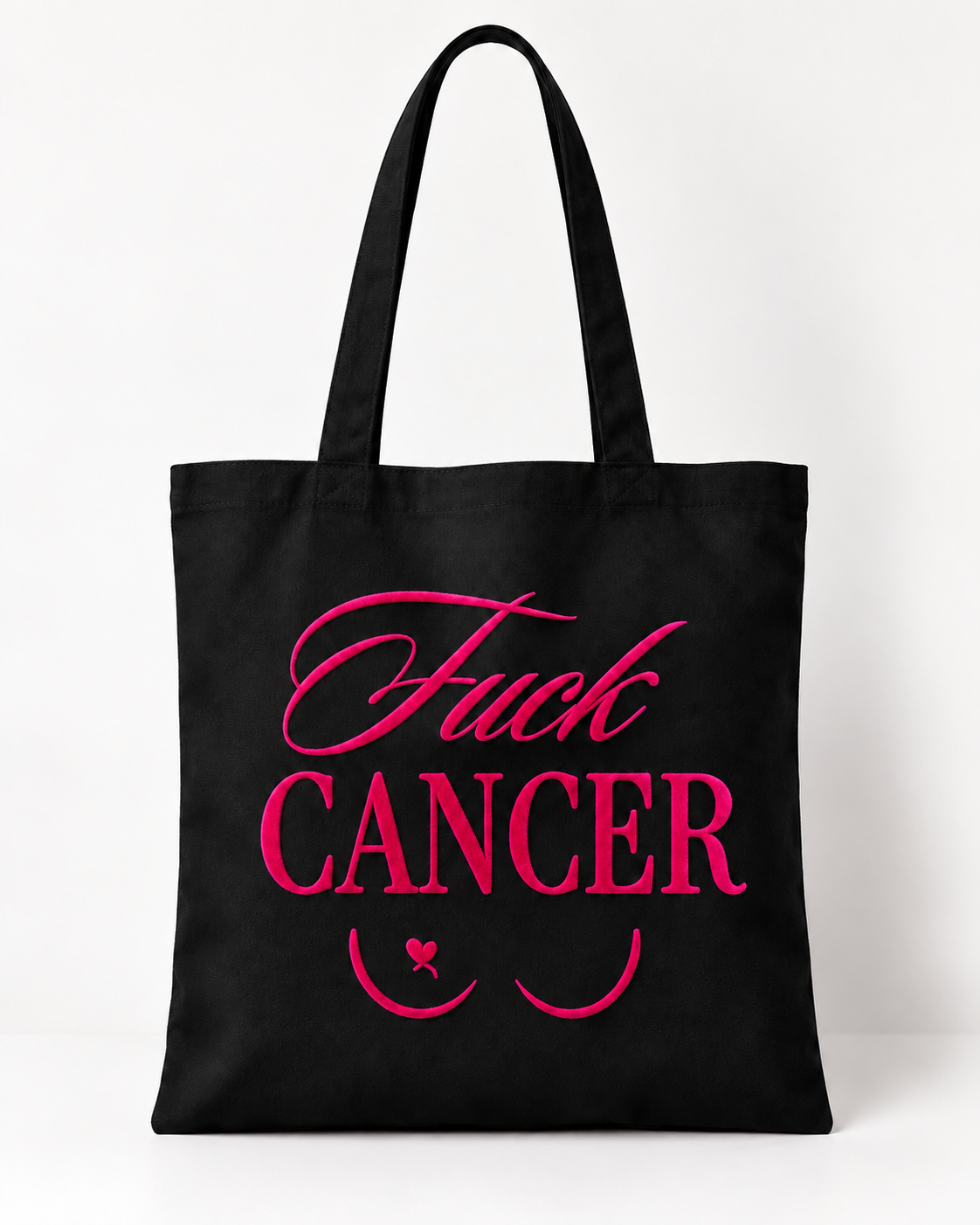 Tote bag noir Fuck Cancer avec flocage fuchsia velours